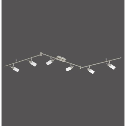 Just Light. Stropní LED svítidlo Max 6bodové, ocel/mléčné sklo, 193 x 13 cm