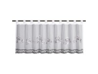 Sehlbach Vitrážová záclona s poutky, květiny, háčk. lem, stříbrná šedá 135x45 cm
