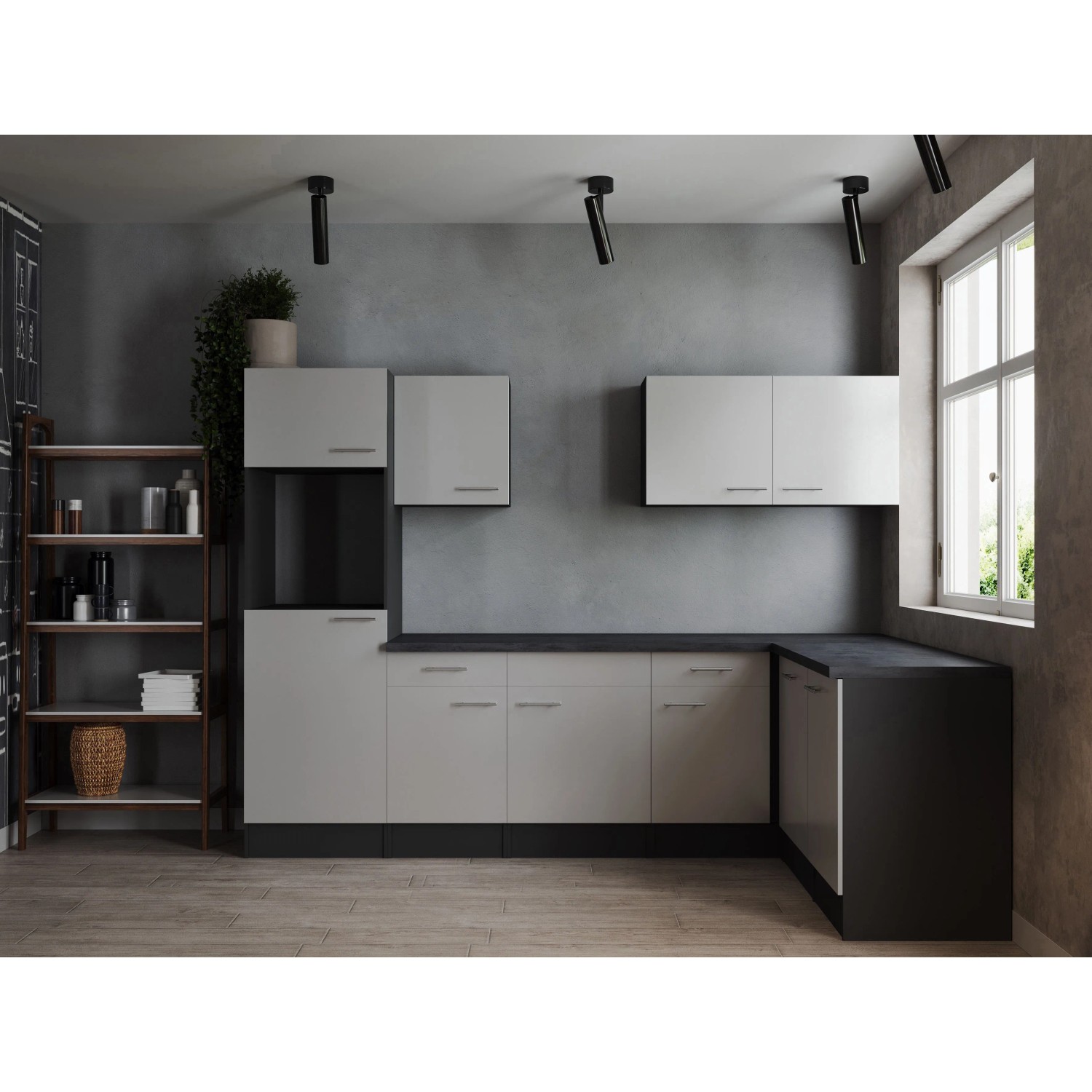 Respekta Kuchyně Oliver L bílá/žula 280 cm - bez el. přístrojů