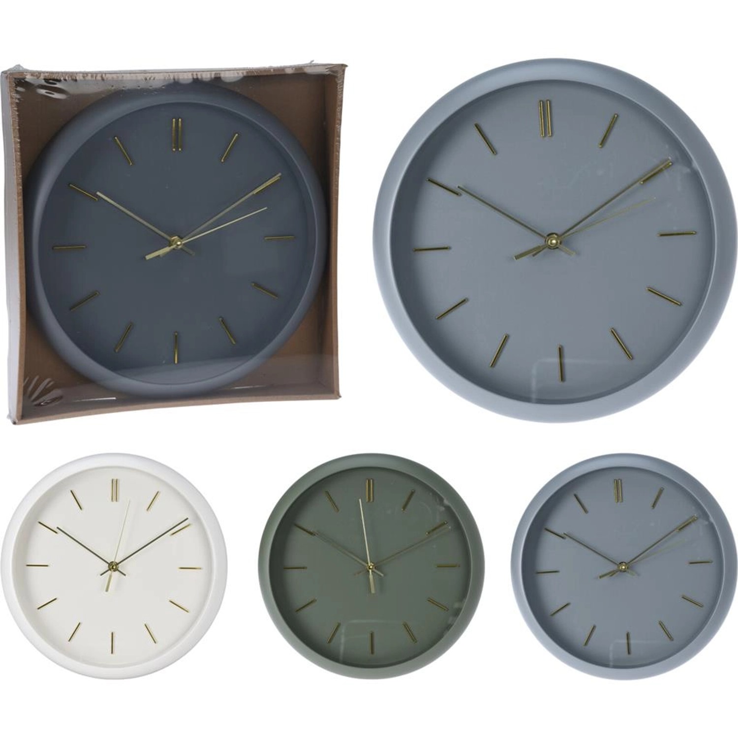 Nástěnné hodiny se zlatými ručičkami, různé barvy, pr. 30 x 4,5 cm