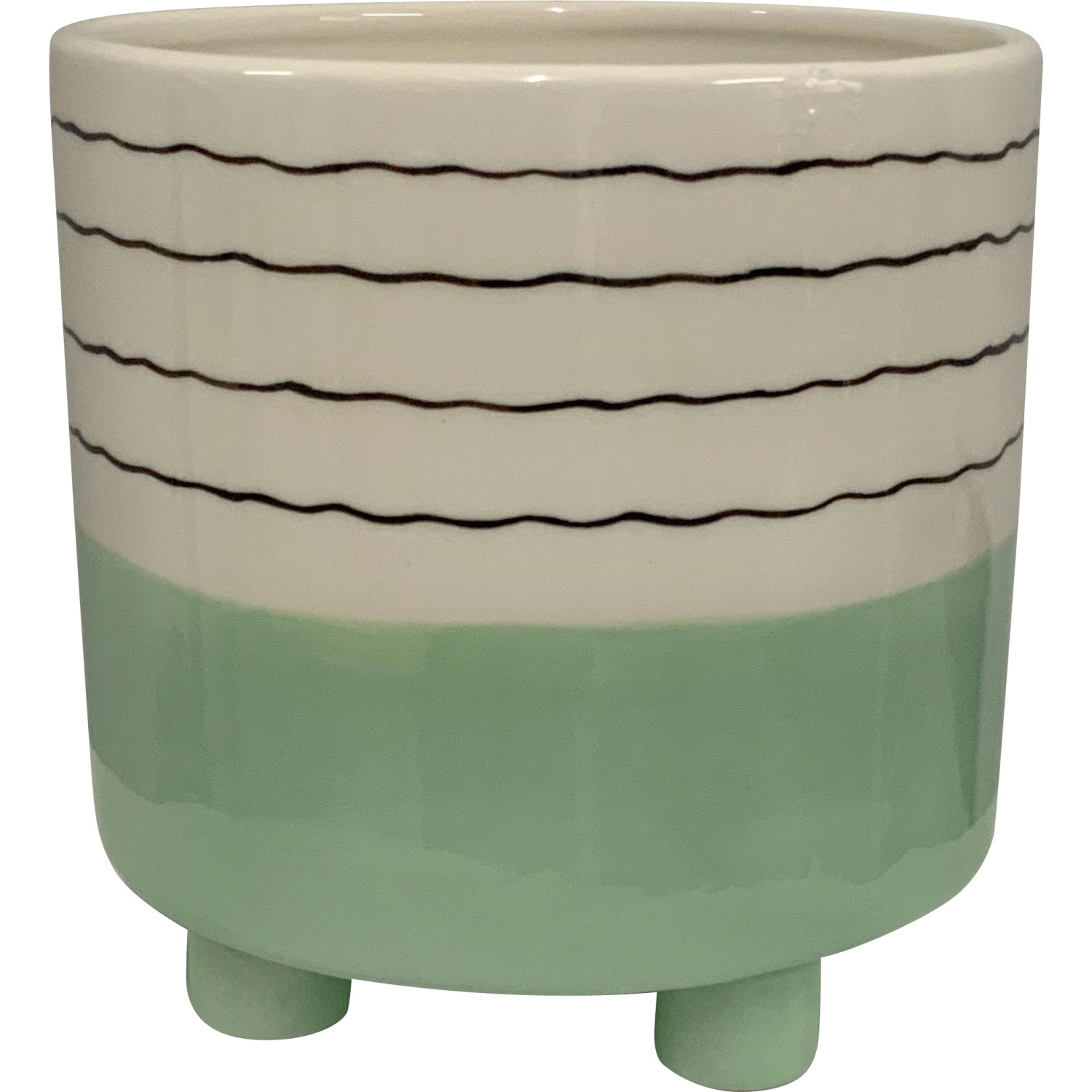 Keramický květináč, zeleno-béžový, pr. 19 x 18 cm