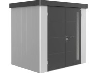 Biohort Plechový zahradní domek Neo1B 1.3 dvoukřídlé dveře stříbrná 236 x 180 cm