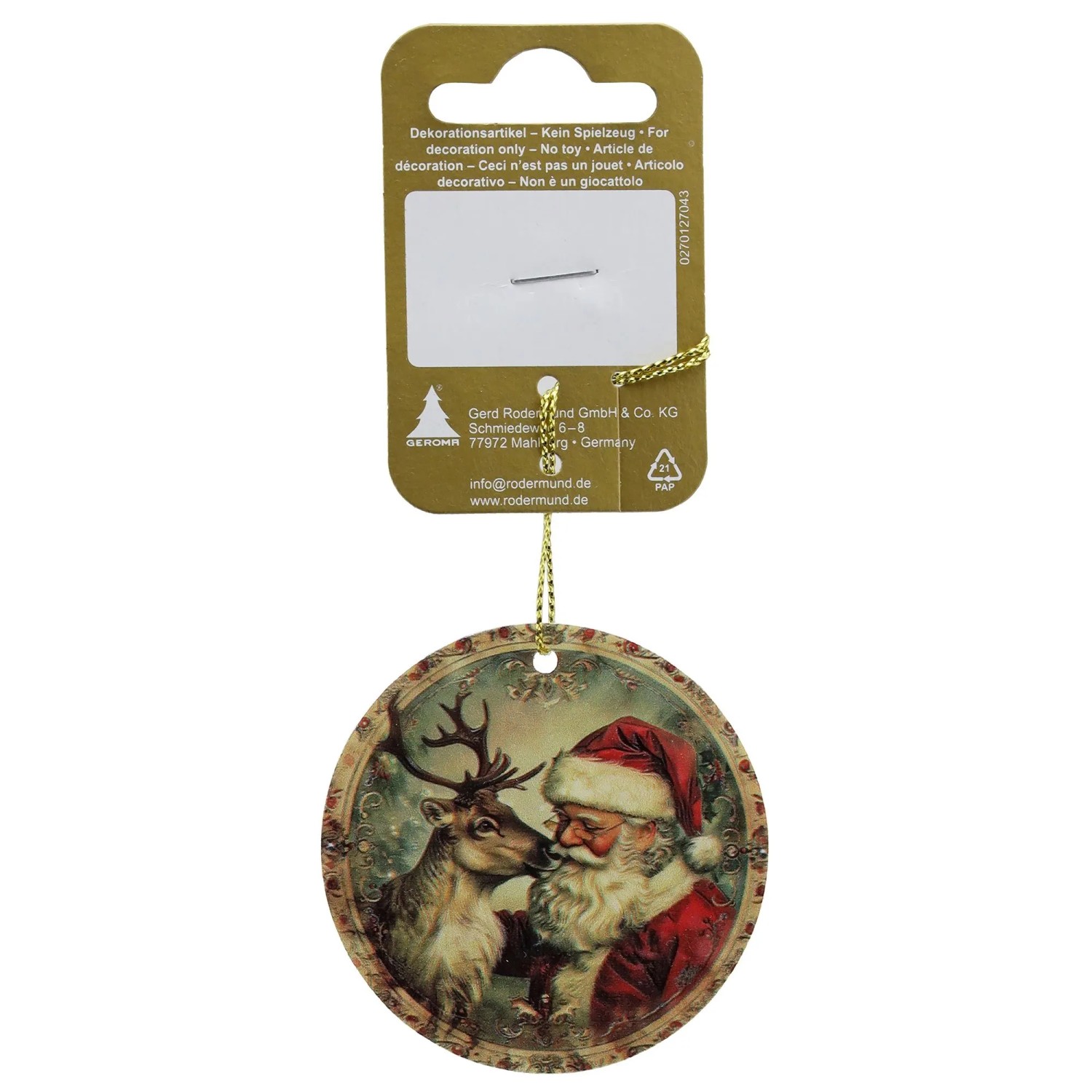 Gerd Rodermund Plastový přívěsek Santa a sob, barevný, 6 cm