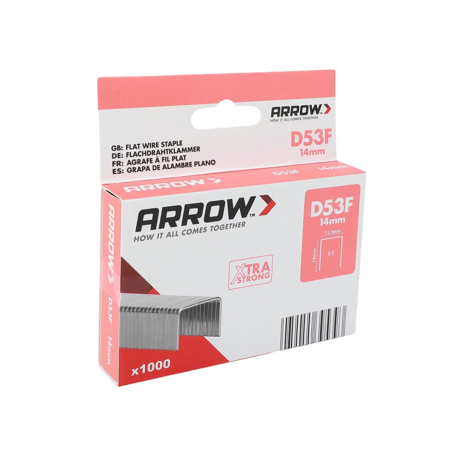 Arrow Ploché drátěné sponky do sponkovačky D53F, délka 14 mm, 1000 ks