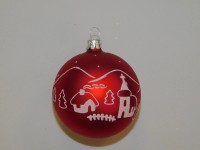 ONREX Vánoční ozdoba skleněná koule červená vesnice pr. 7 cm ONREX Vánoční ozdoba skleněná koule červená vesnice pr. 7 cm