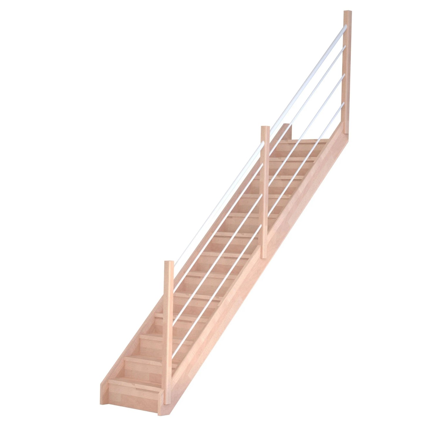 StarWood Schody Mykonos bukové rovné uzavřené dřev. nerez.bílé zábradlí pravé