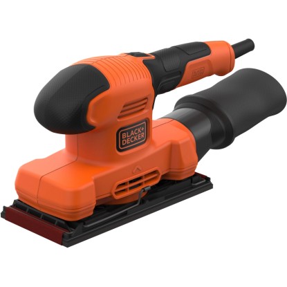 Black+Decker BEW220 vibrační bruska, 150 W, oranžovo-černá, s prachovým sáčkem.