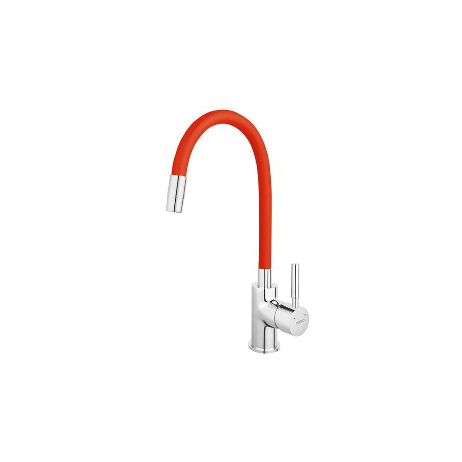 Baterie dřezová stojánková červená-chrom s elastickým ramenem