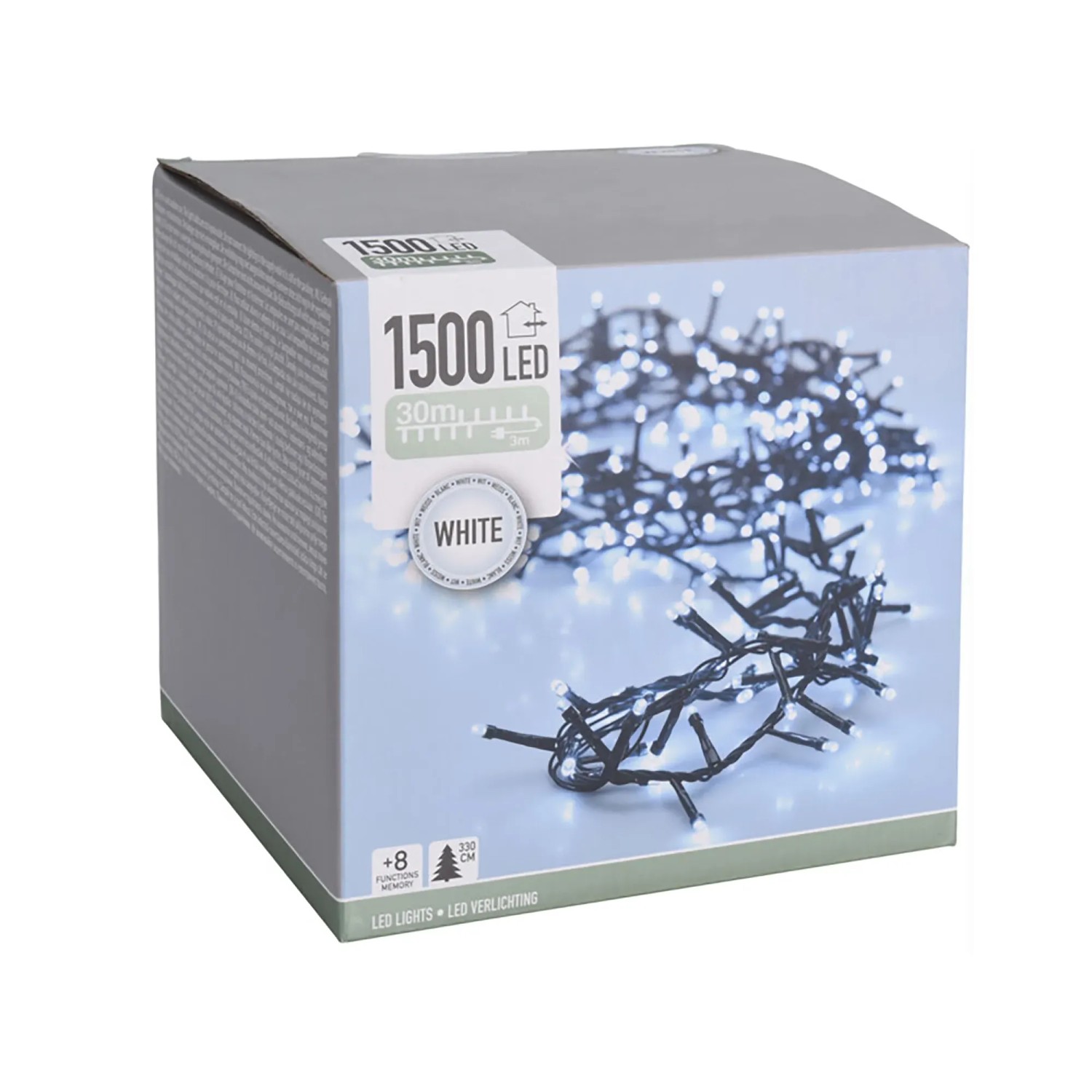 LED světelný řetěz 1500 LED studená bílá, zelený kabel, 30 m