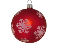 Ornex Vánoční ozdoba skleněná koule s velkými vločkami červená, 8 cm Ornex Vánoční ozdoba skleněná koule s velkými vločkami červená, 8 cm