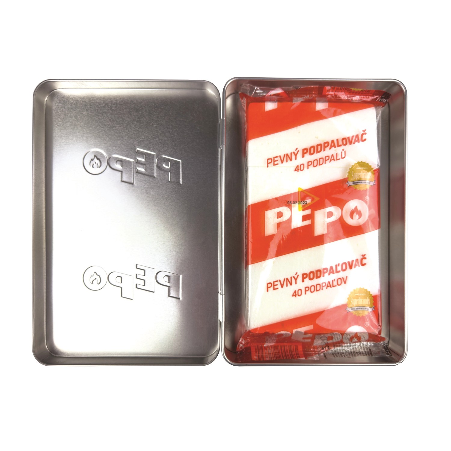 PE-PO Pevný podpalovač 60. výročí 1 ks + plechová krabička