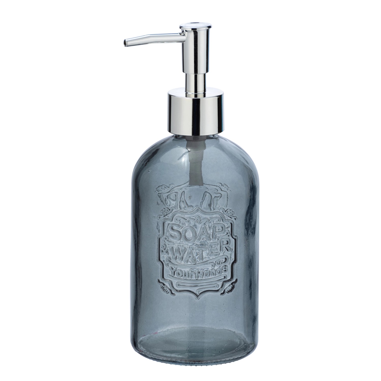 Wenko Dávkovač mýdla Vetro 0,4 l kulatý, skleněný, šedá, 8,5 x 19 x 7,5 cm