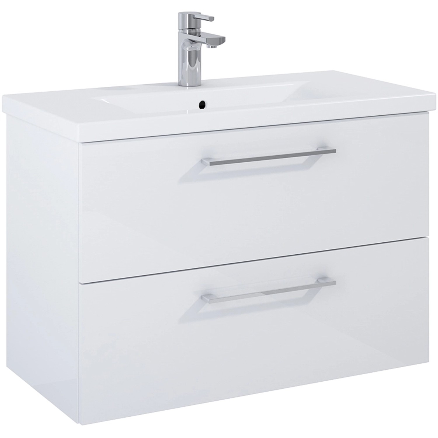 Maximus Skříňka pod umyvadlo Cheese, 2 zásuvky, bílá + stříbrné úchytky, 80 cm