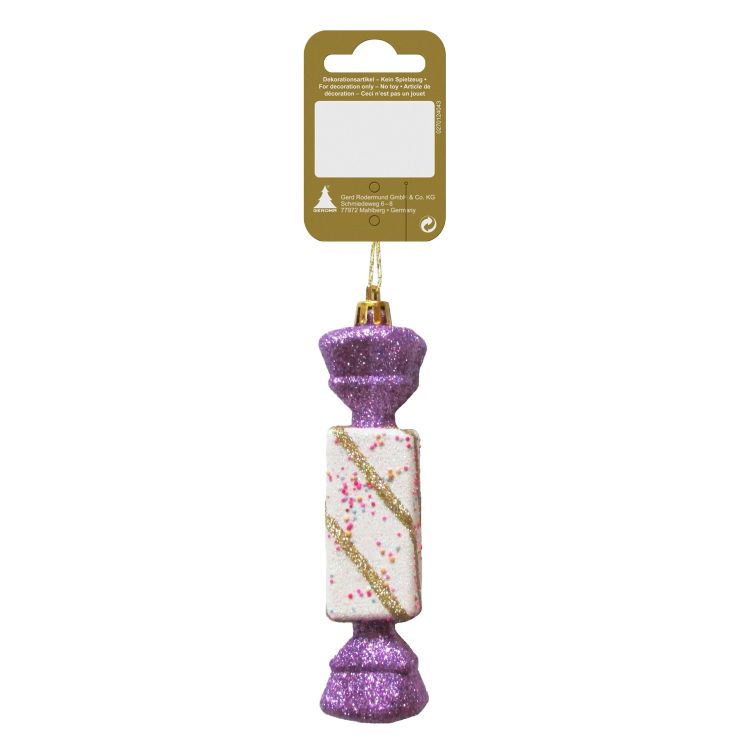 GEROMA Plastová vánoční ozdoba bonbón bílo-zlato-fialový 12 cm, 1 ks