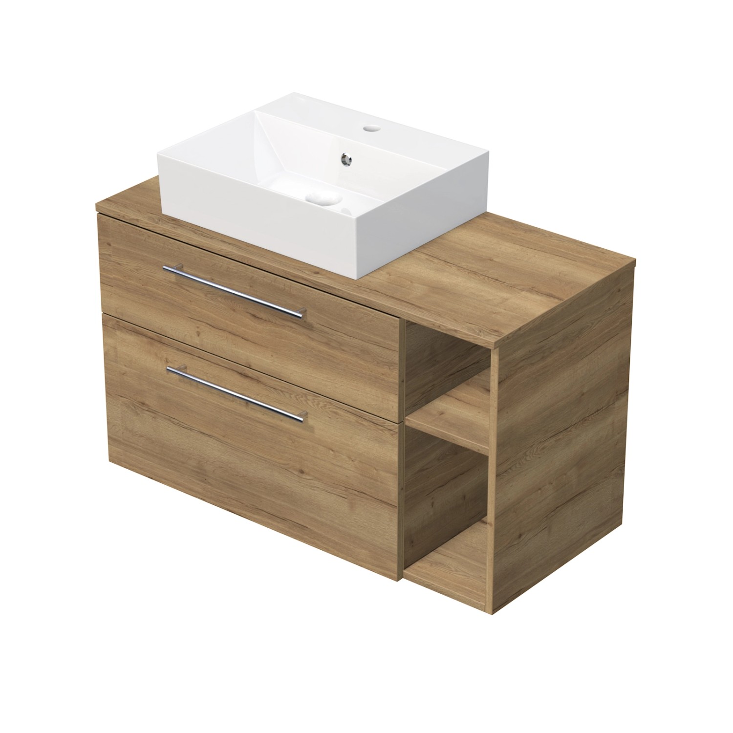 INTEDOOR Koupel.skříň+umyvadl BEE, úchyt chrom, 100cm, regál vpravo, dub Halifax