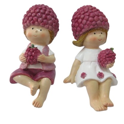 Boltze Kantenhocker Rubus, 2-druhové: Dekorativní figurky dětí s malinami, umělá pryskyřice, fialová/bílá.