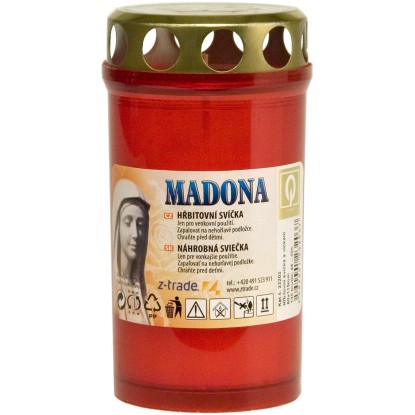 Hřbitovní svíčka Madona s plechovým víčkem, červená, 135 g