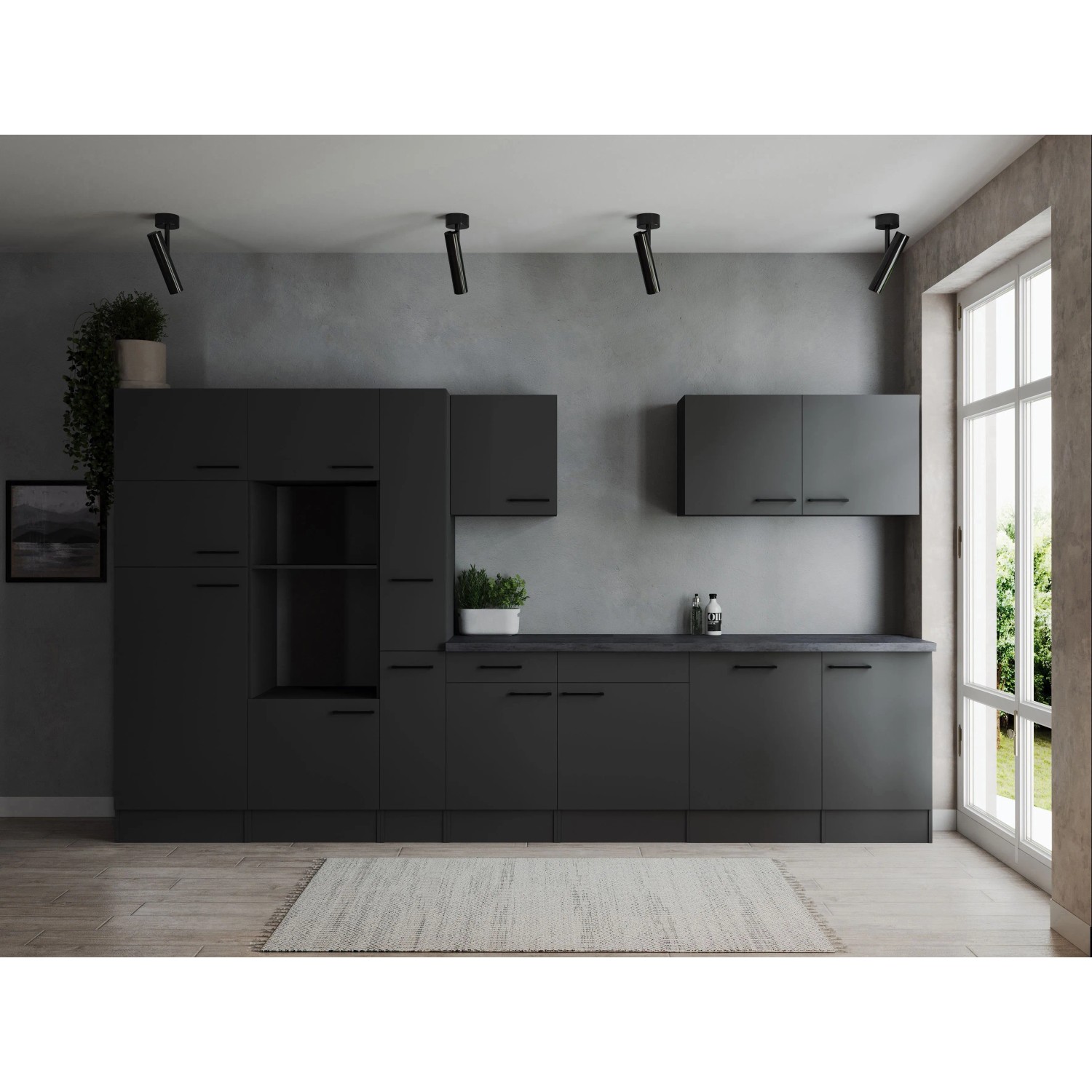 Respekta Kuchyně Oliver šedá matná/žula 370 cm - bez el. přístrojů