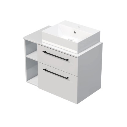 INTEDOOR Koupel.skříň+umyvadlo BEE, úchyt černý, 80cm, regál vlevo, bílá lesk