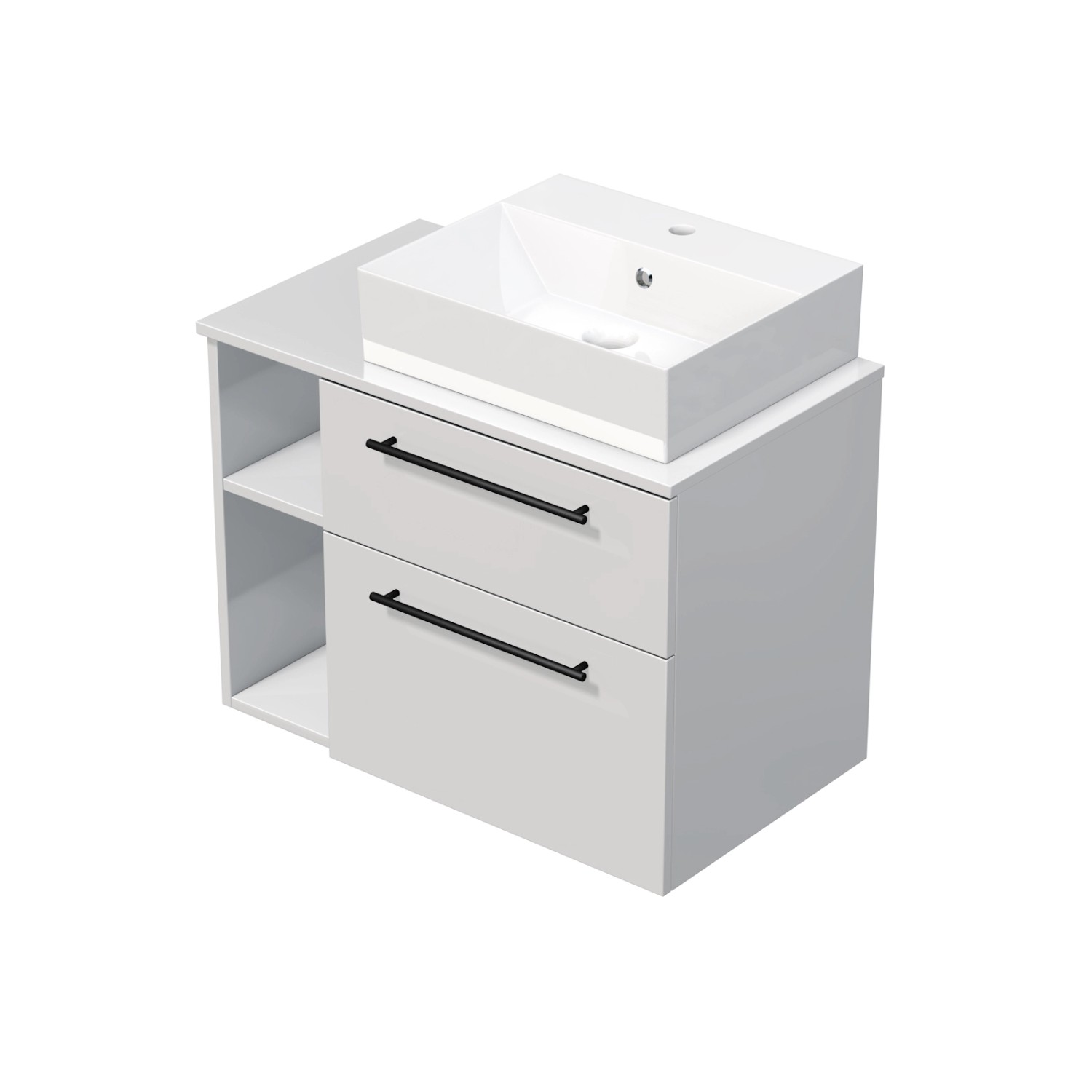 INTEDOOR Koupel.skříň+umyvadlo BEE, úchyt černý, 80cm, regál vlevo, bílá lesk