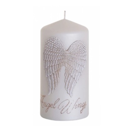 Bartek Candles Vánoční svíčka Angel Wings, válec, bílá-zlatá, pr. 6 x 13 cm
