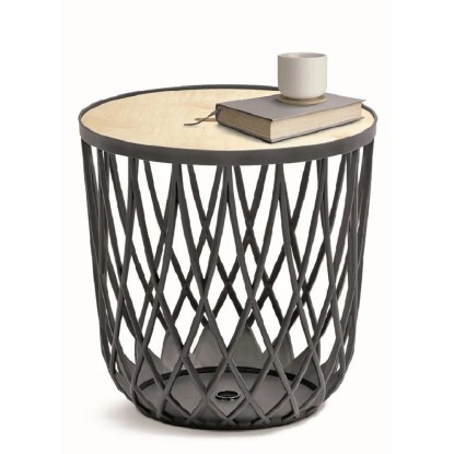 Prosperplast Plastový univerzální koš Uniqubo s dřev. víkem, antracit, pr. 44 cm