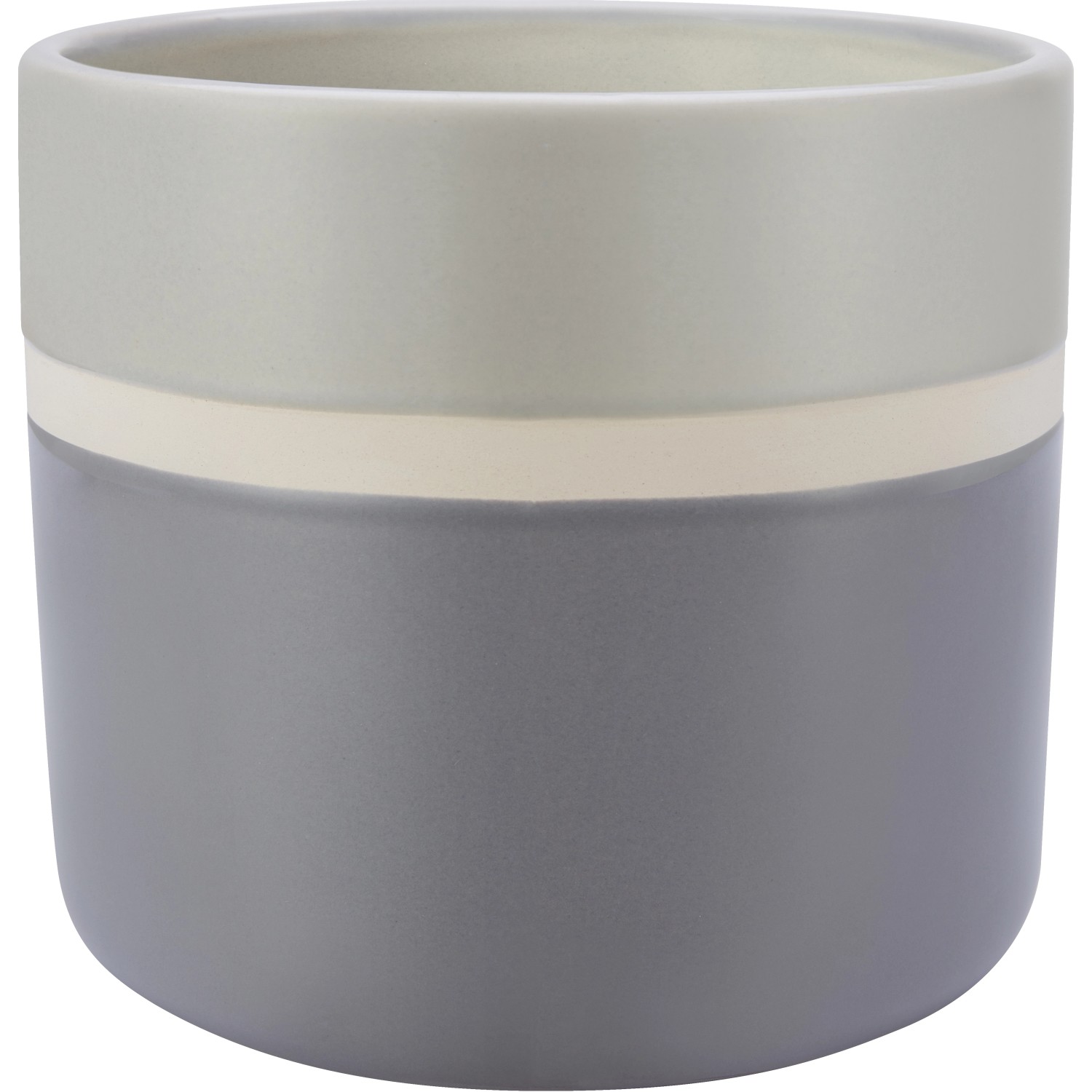 Glazovaný keramický květináč pruhovaný, šedá/bílá, pr. 13,7 x 12,4 cm