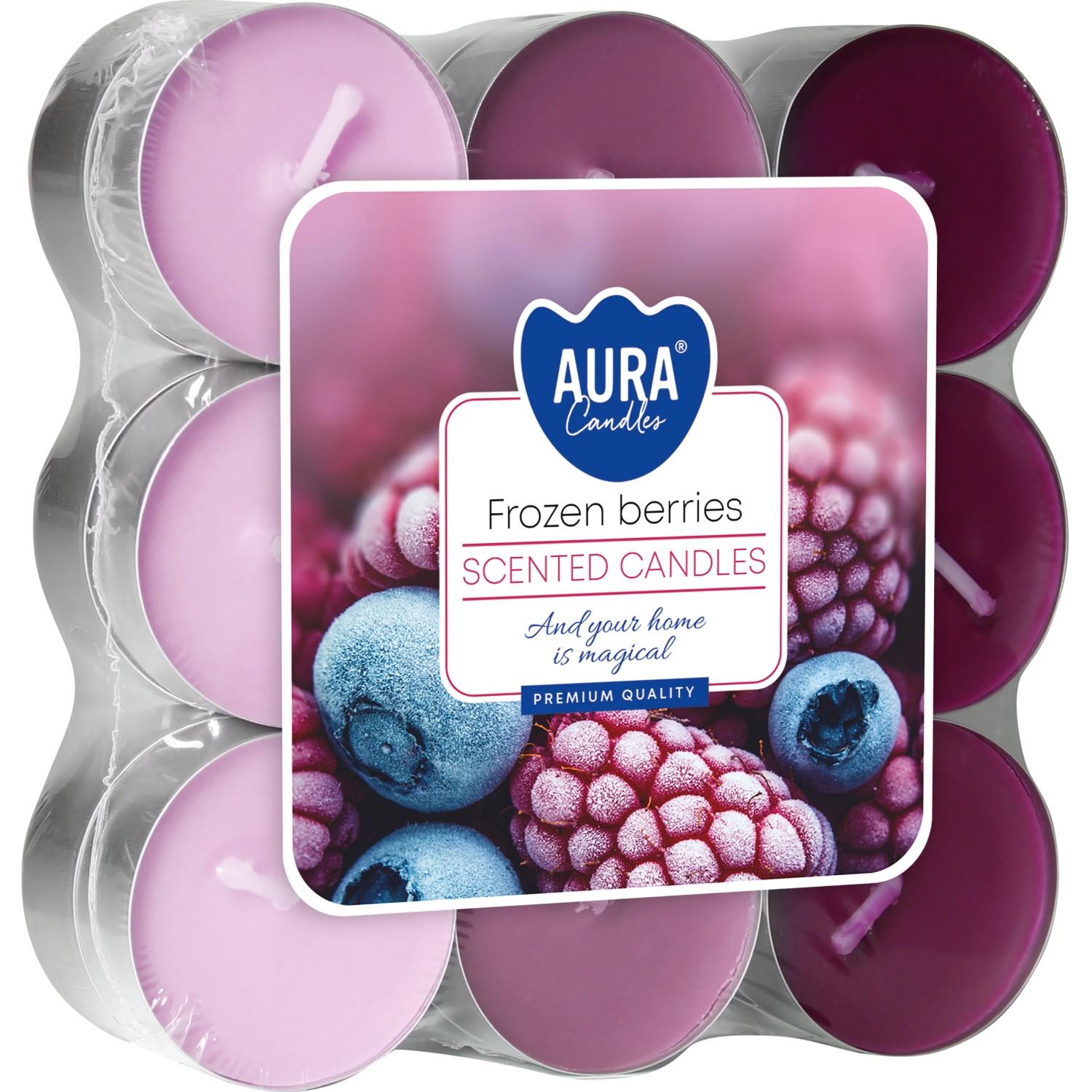 AURA Candles Vonná čajová svíčka Frozen Berries pr. 3,9 cm, 18 ks