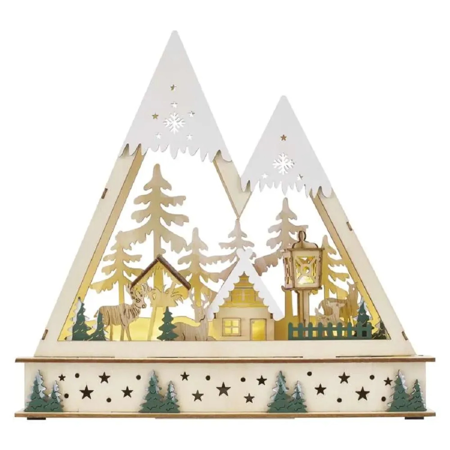 Dřevěná vánoční krajina LED svítící, 25 x 6 x 23,5 cm, 2x AA, teplá bílá, časovač Anděl Přerov s.r.o.