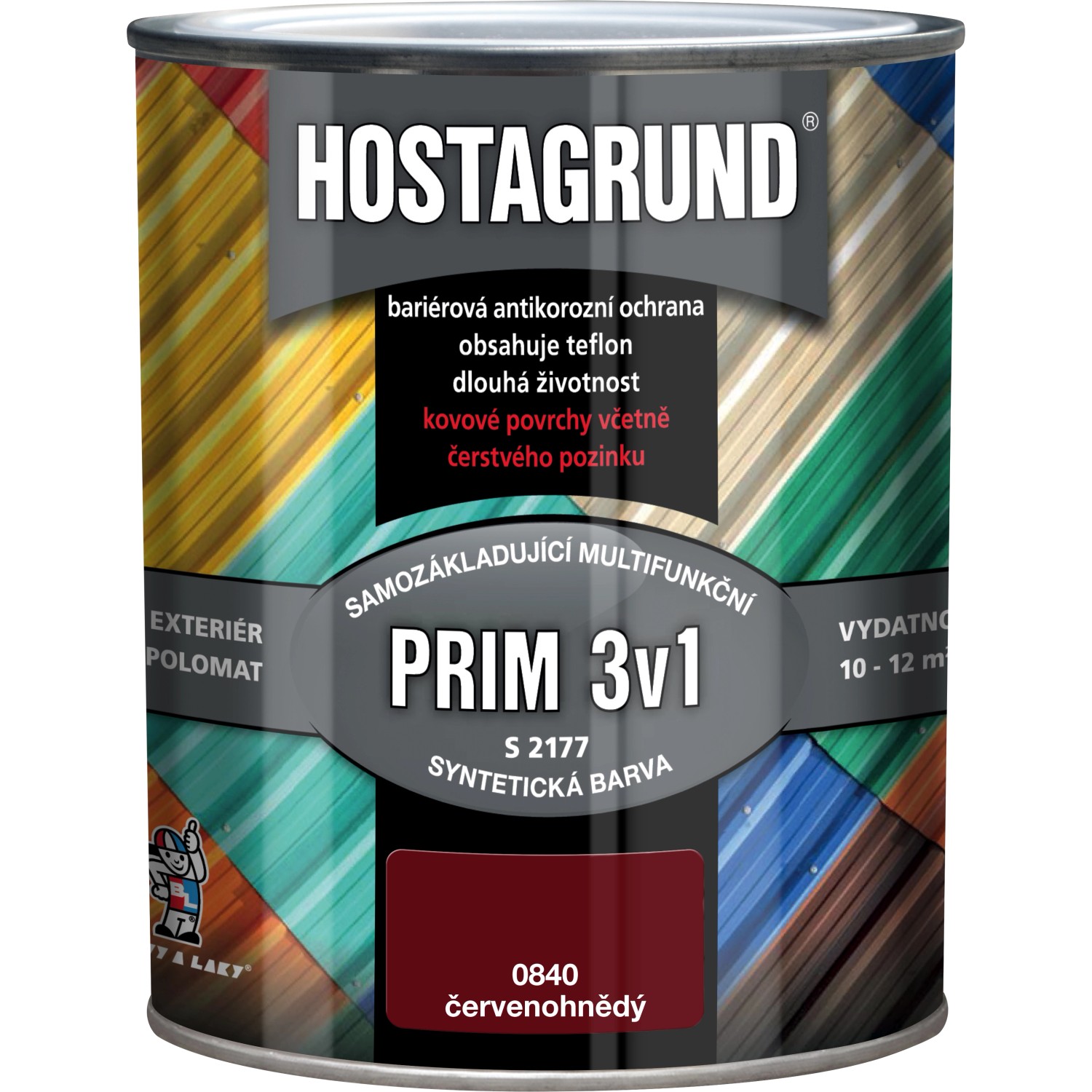 HOSTAGRUND Základní i vrchní barva na kov 3v1 PRIM S2177 0840 červenohnědá 600ml