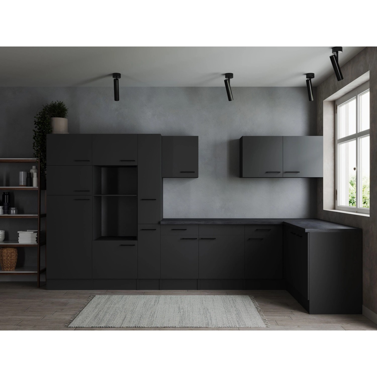 Respekta Kuchyně Oliver L šedá matná/žula 370 cm - bez el. přístrojů