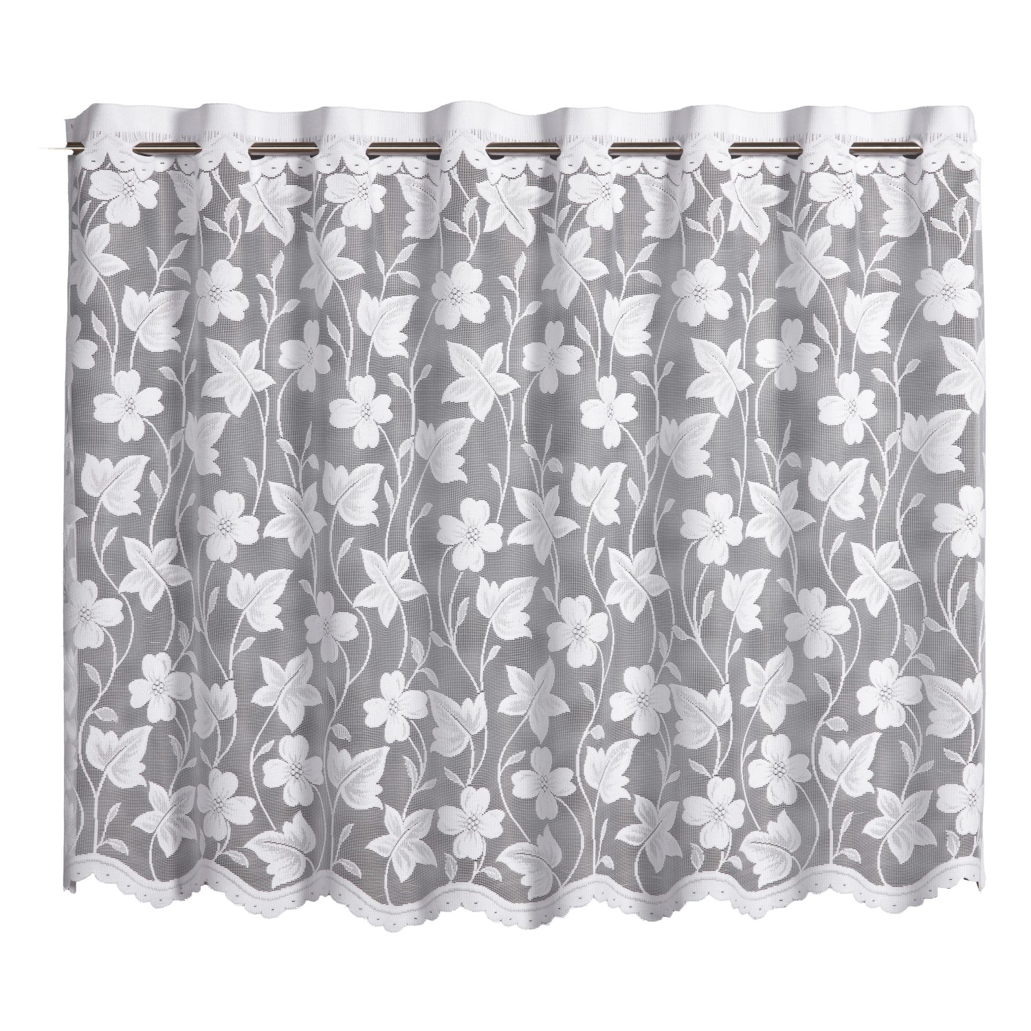 Sehlbach Vitrážová záclona se skrytými poutky, květiny, bílá, 140 x 80 cm