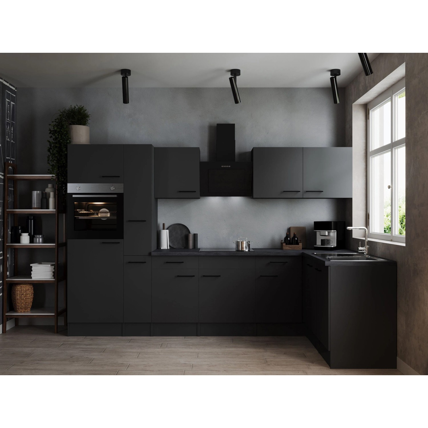 Respekta Kuchyně Oliver L šedá m./žula 310 cm-trouba/skl.deska/dig./myčka/led.