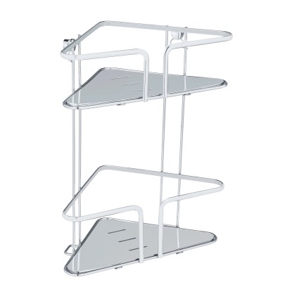 Wenko Rohová koupelnová police Termoli 2patrová, stříbrná, 28 x 15,5 x 35 cm