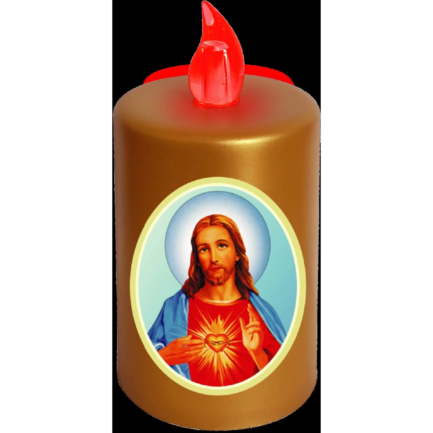 EURAKLES LED svíčka zlatá s dekorem/červený plamínek 100 x 50 mm, 1 ks