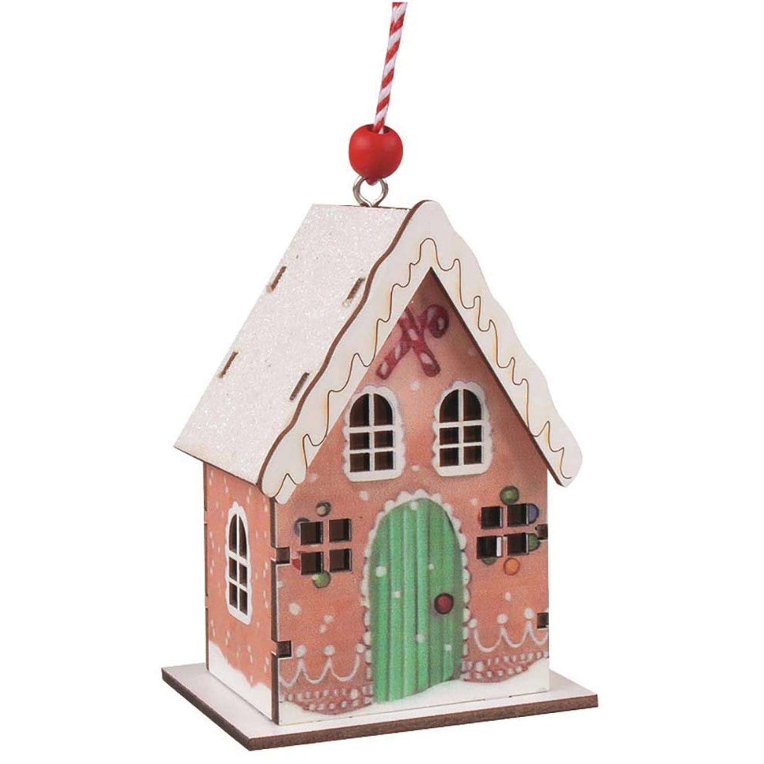 Dřevěný domek barevný s glitry na zavěšení 7 x 9,5 x 5 cm Anděl Přerov s.r.o.