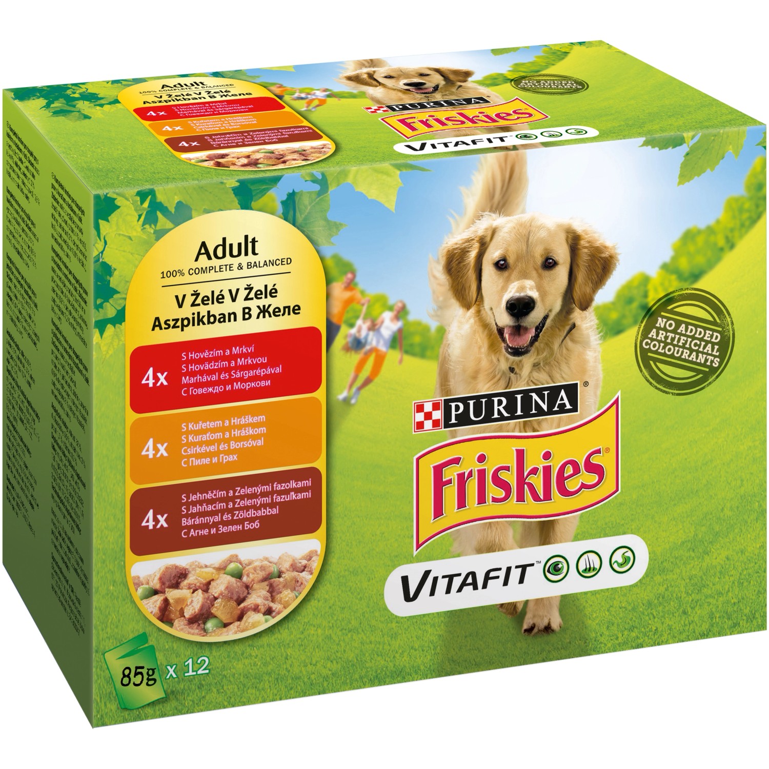 Purina Kapsičky pro psy Friskies Adult hovězí, kuřecí, jehněčí v želé 12 x 85 g