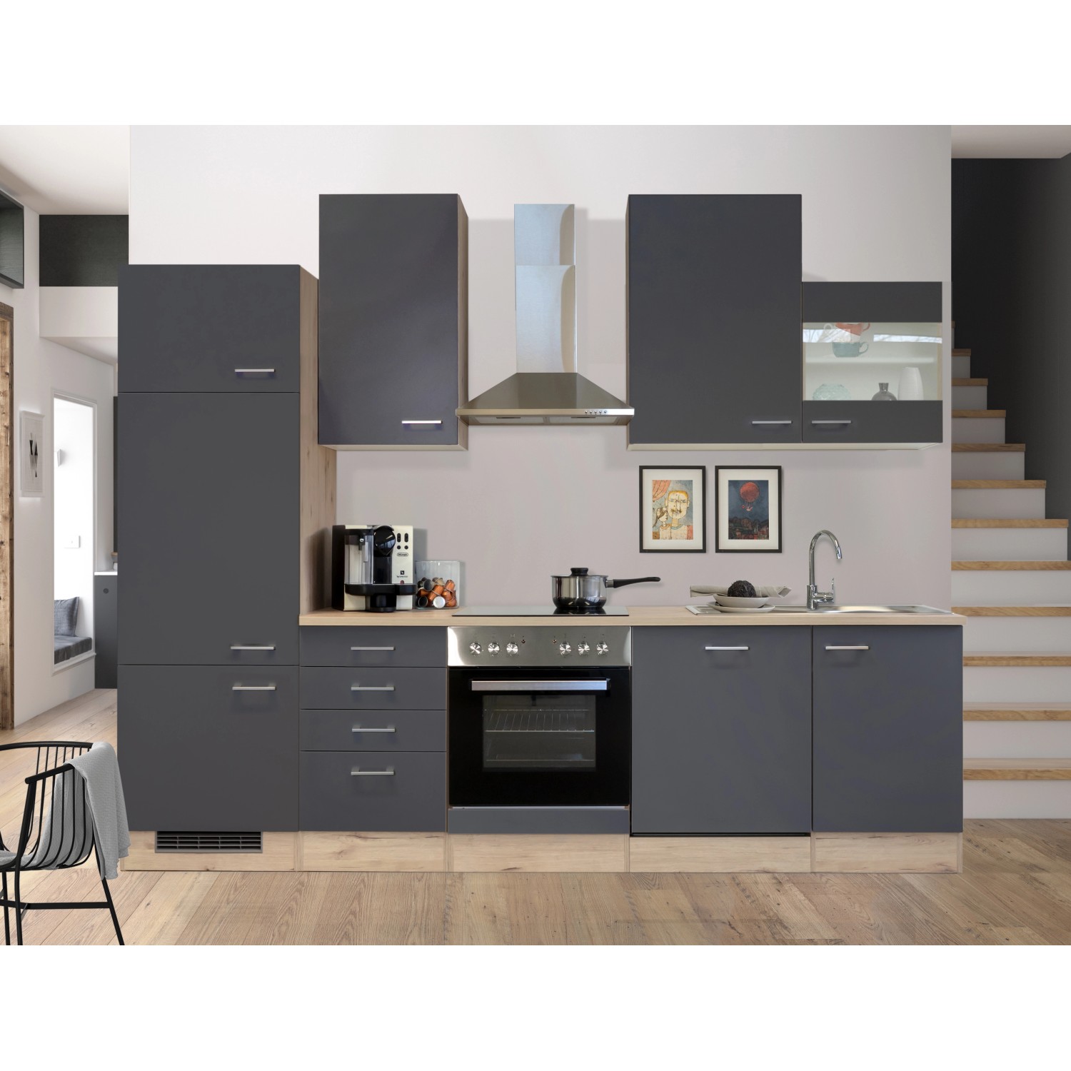 Flex-Well Kuchyně Morena 280 cm/typ 2-lednice/trouba/varná deska/digestoř/myčka