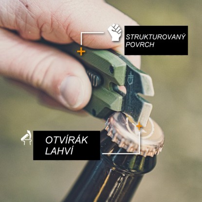 Gerber Prybrid Utility kapesní nástroj otevírá láhev. Multifunkční nástroj s 8 funkcemi.