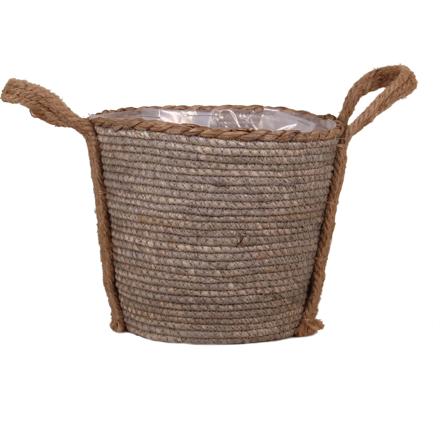 Koš s uchy z mořské trávy a konopného vlákna včetně PE sáčku 24 x 18 cm