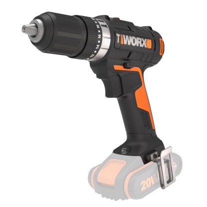 Aku rázový vrtací šroubovák Worx 20V WX370.9 Solo, černá a oranžová aku vrtačka.