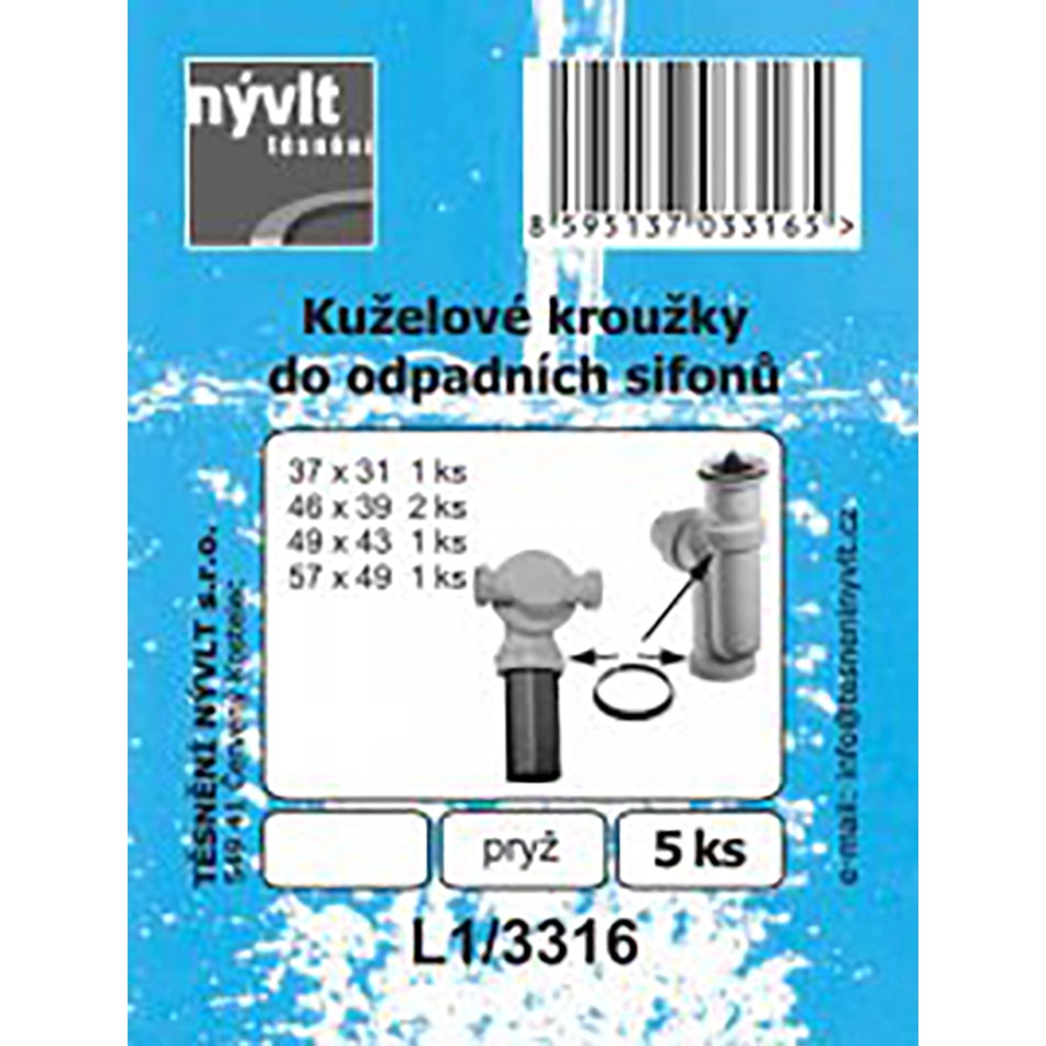 Sada kuželových kroužků pro odpadní sifony, 5 ks