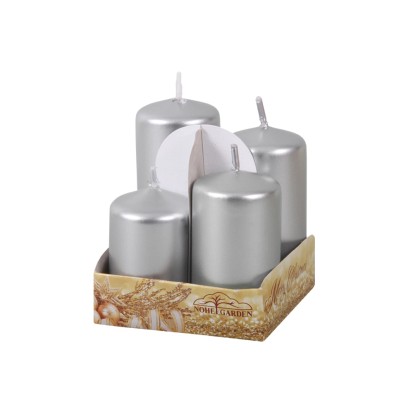 Nohel Garden Svíčky adventní stupňovité, metalická stříbrná, 4 ks, 6-9 cm