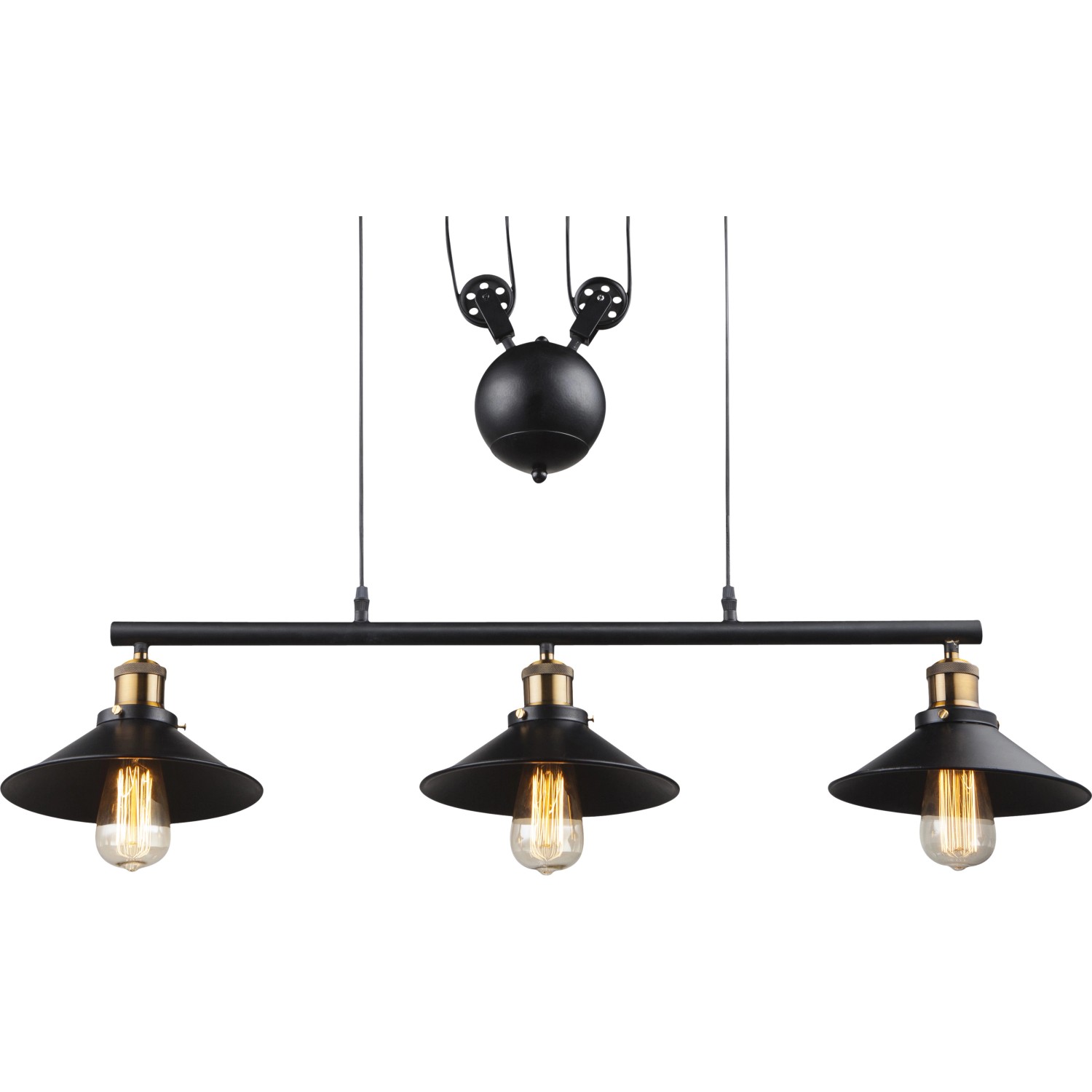 Globo Závěsné svítidlo LENIUS, 3x E27, černé-staromosazné, 92 x 22 x 180 cm