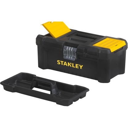Stanley Essential 12,5palcový box na nářadí s kovovými přezkami a vyjímatelným nosičem.