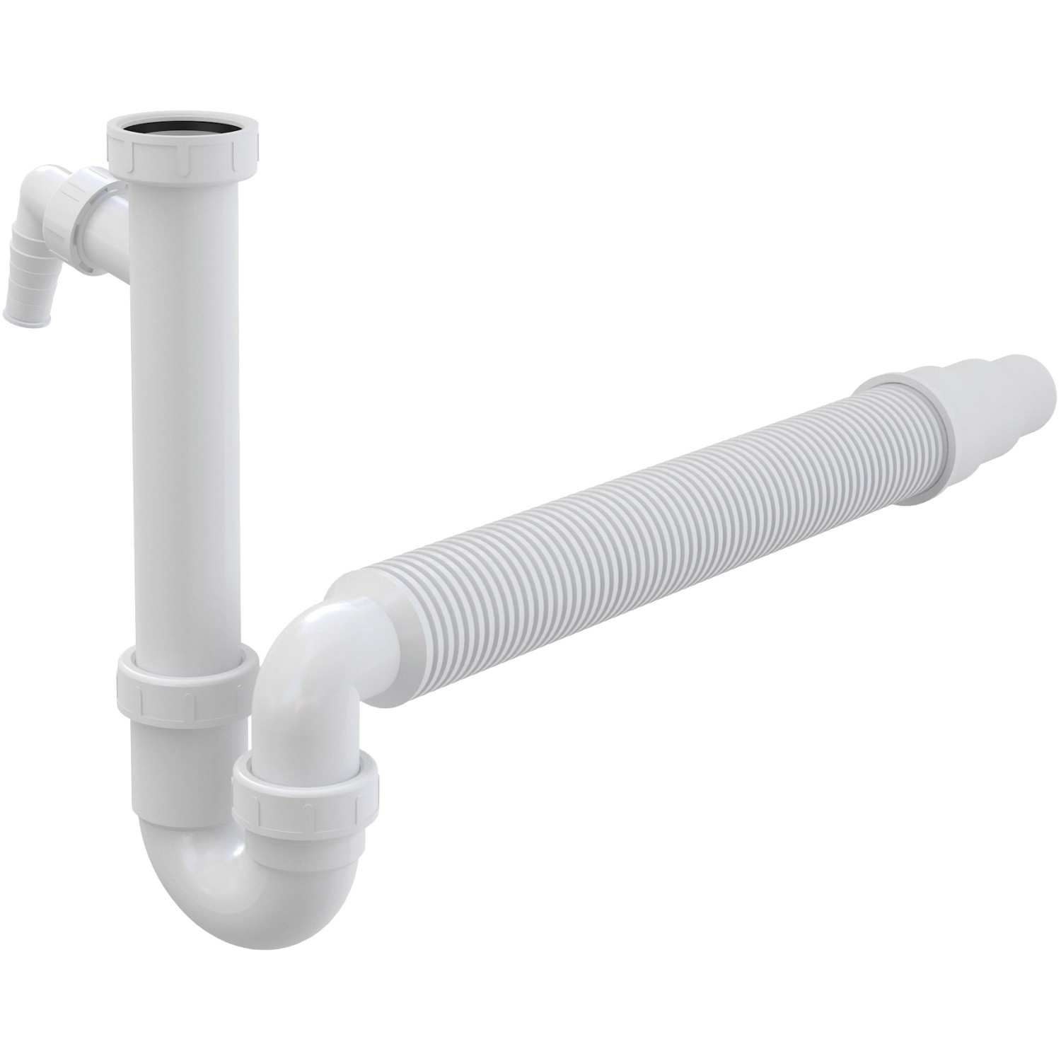 Alcadrain Sifon trubkový s maticí 38 mm (6/4") s přípojkou a flexi hadicí