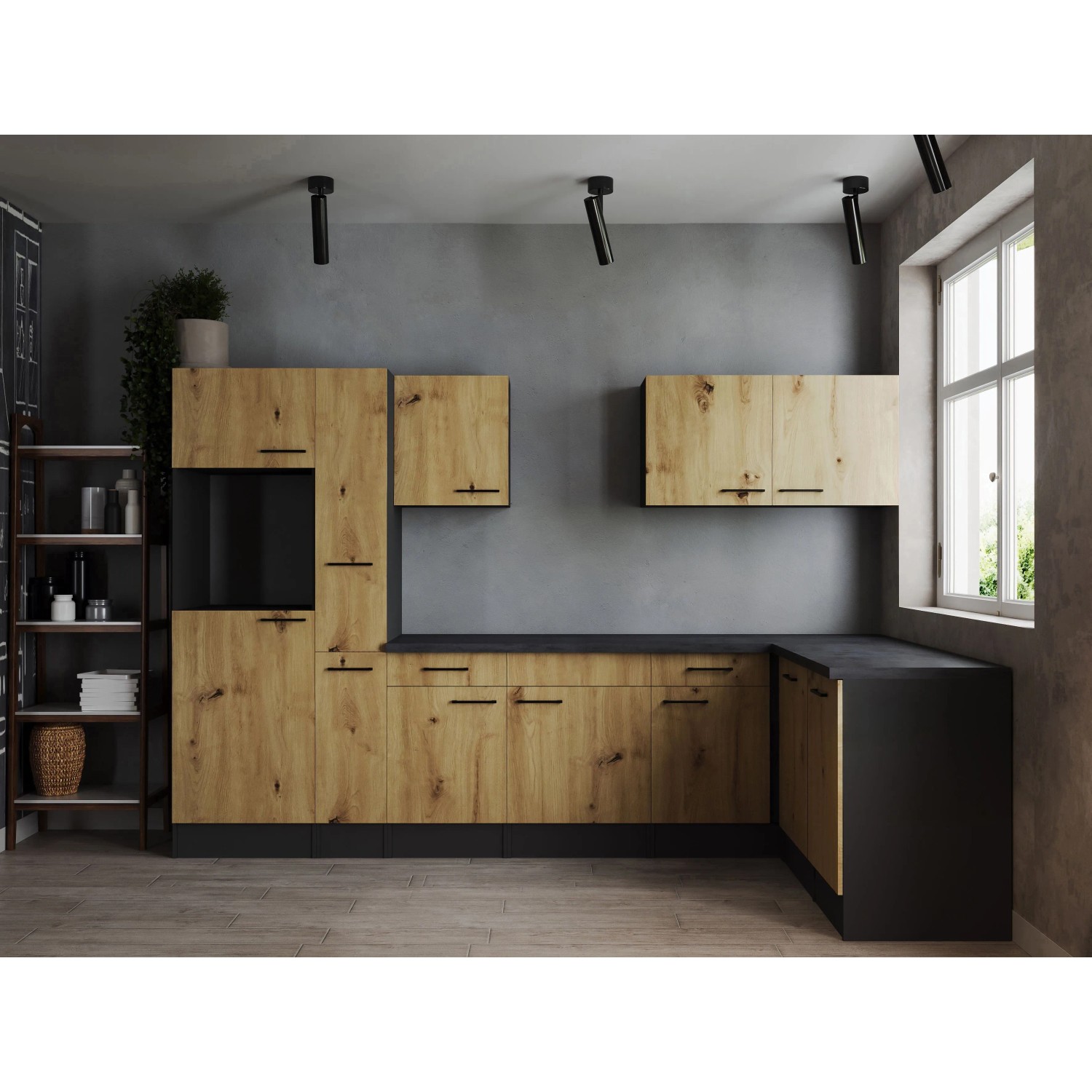 Respekta Kuchyně Oliver L dub Artisan/žula 310 cm - bez el. přístrojů