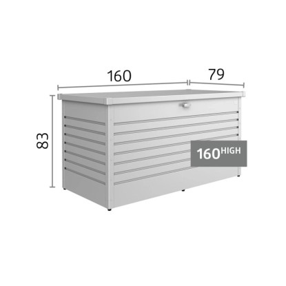 Biohort FreizeitBox 160 High, bronzově metalická pozinkovaná ocel, vodotěsná, rozměry 160x83x79 cm.