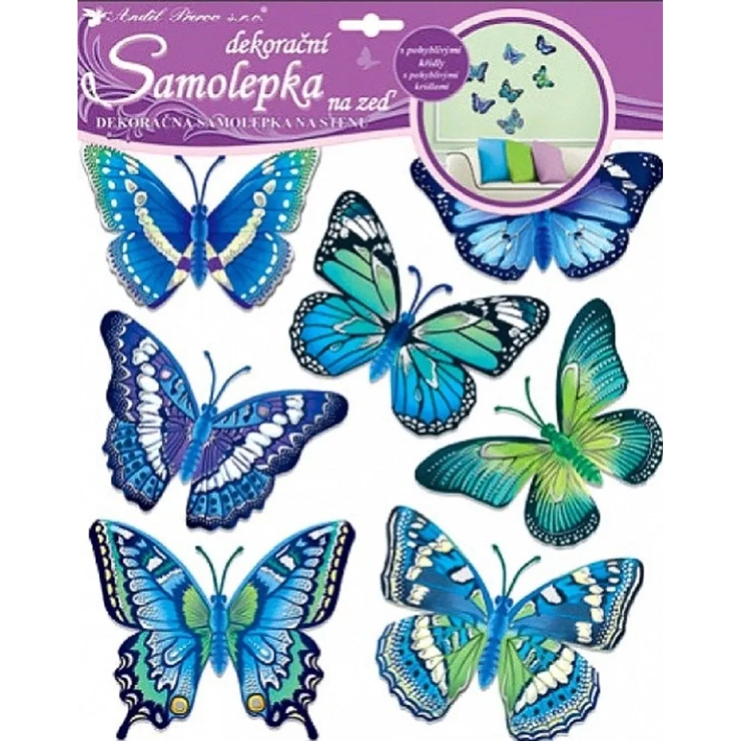 Anděl Přerov Samolepky na zeď motýli modří 30,5 x 30,5 cm