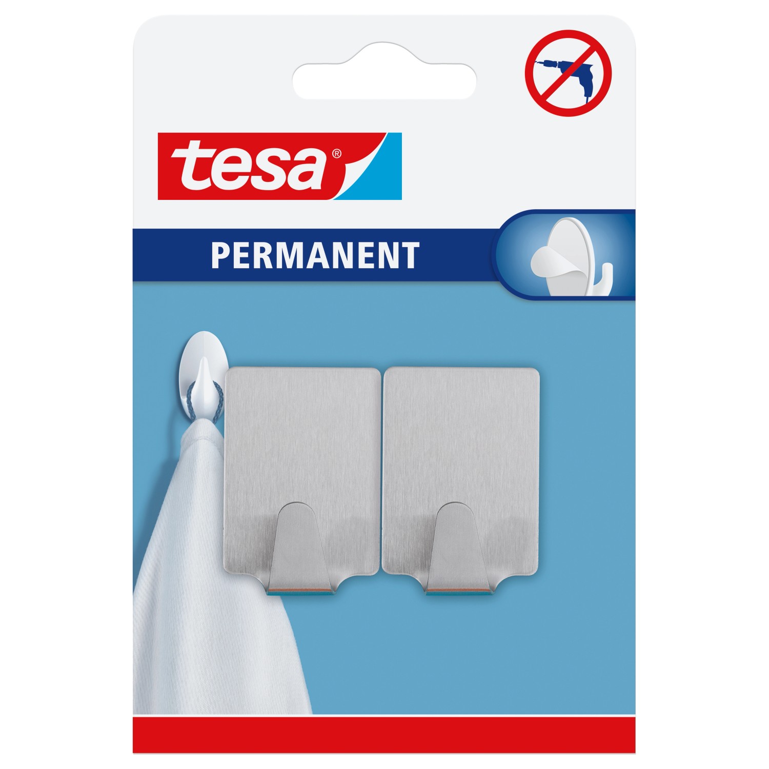 tesa Samolepicí háčky Permanent L obdélníkové, nerezová ocel, 2 ks